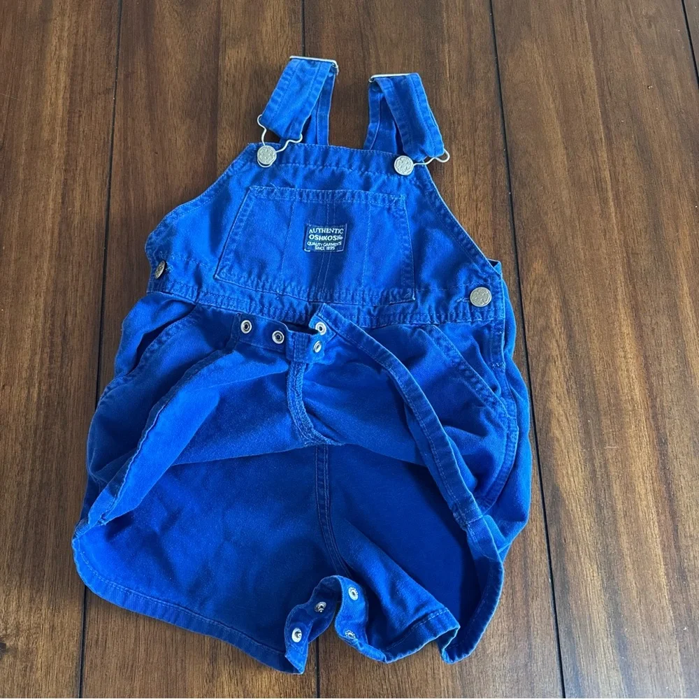 Vintage Baby Toddler OshKosh Vestbak Overalls‎ Shortalls Royal Blue Size 12-18M